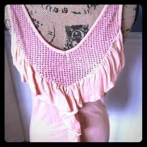Peach v neck t shirt with ruffles
